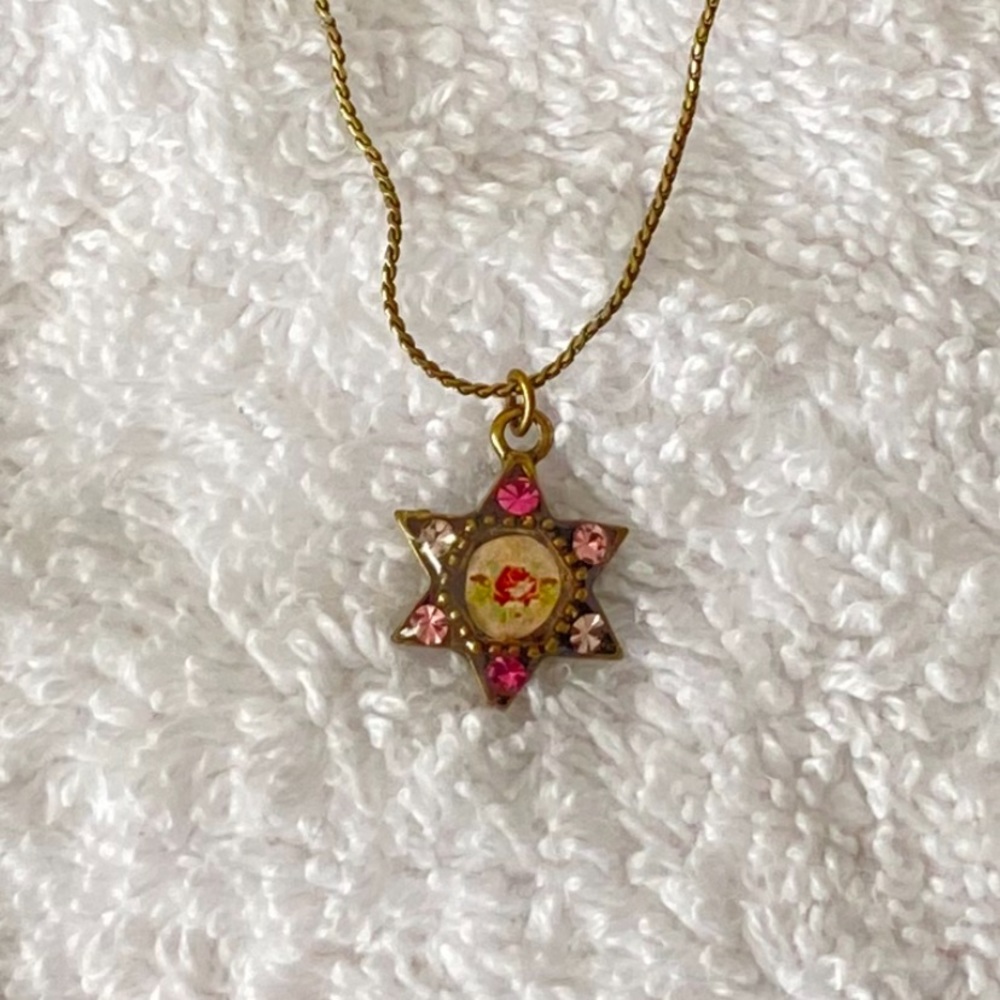 Michal Negrin Pink Crystal Star Necklace with Rose